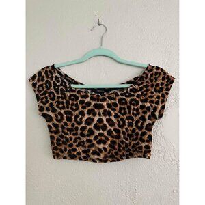 Forever 21 women’s crop top small Leopard Print cheetah brown black shirt blouse